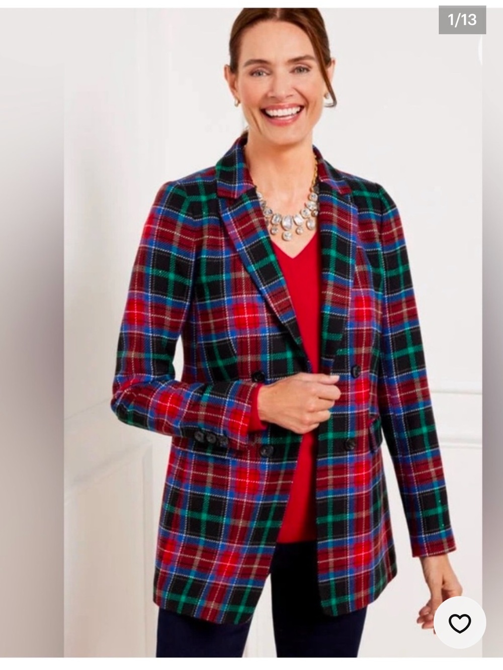 Talbots Red Multicolor Tartan Plaid Wool Blazer